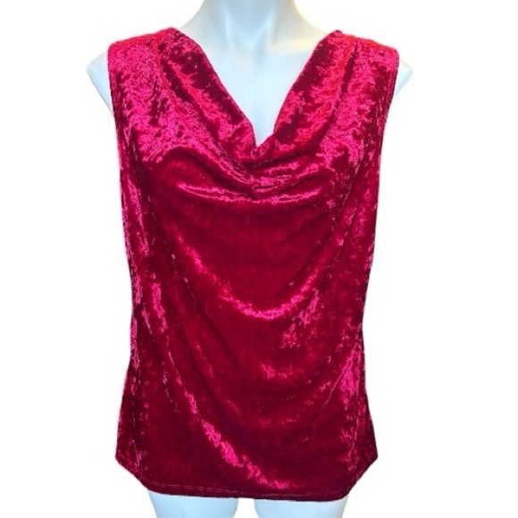Bleeker & Mcdougal Tops - Bleeker & McDougal Red Crushed Velvet Cowl Neck Sleeveless Top Size L holidays